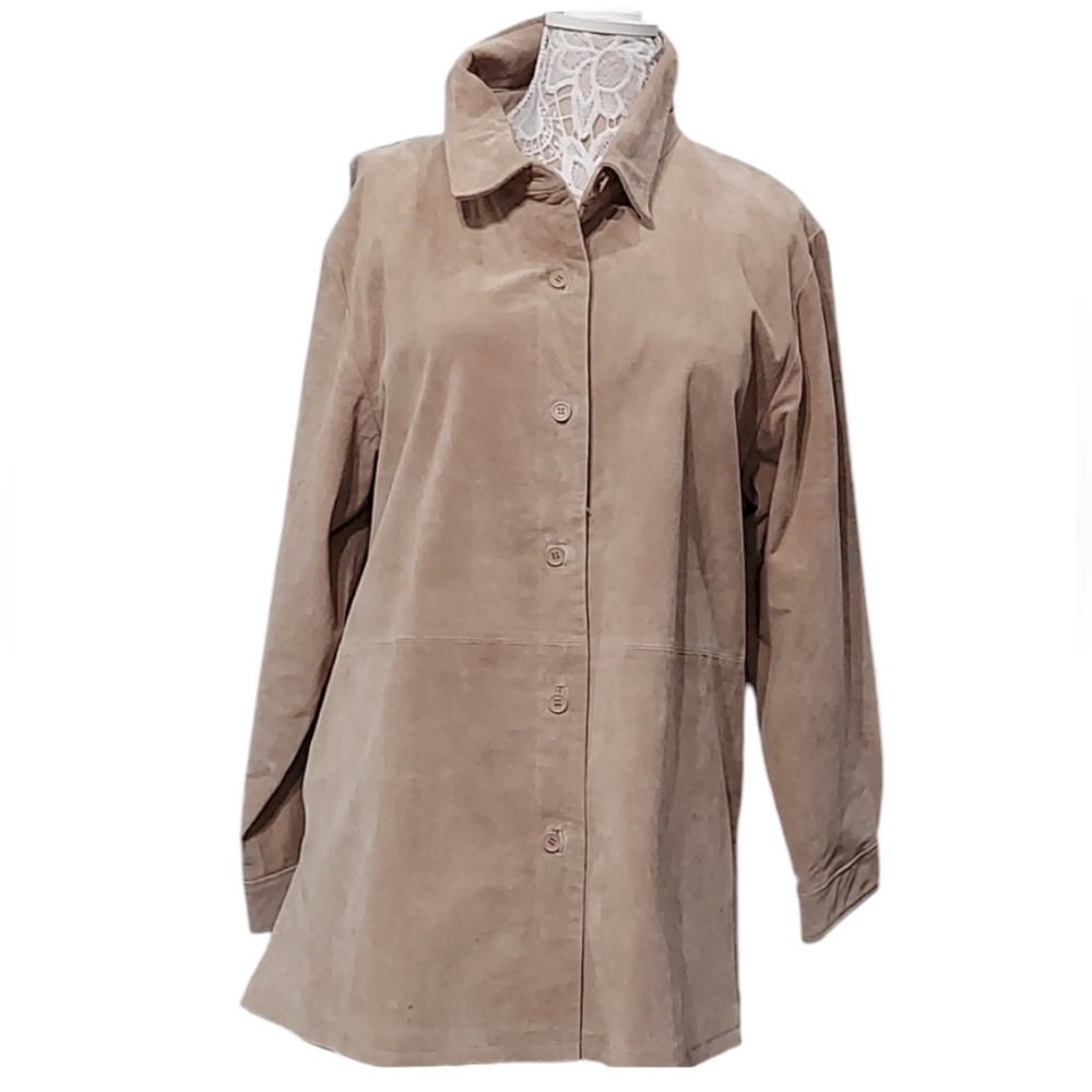 NWT dialogue 100 % suede qvc tan  leather washable suede jacket size 1x